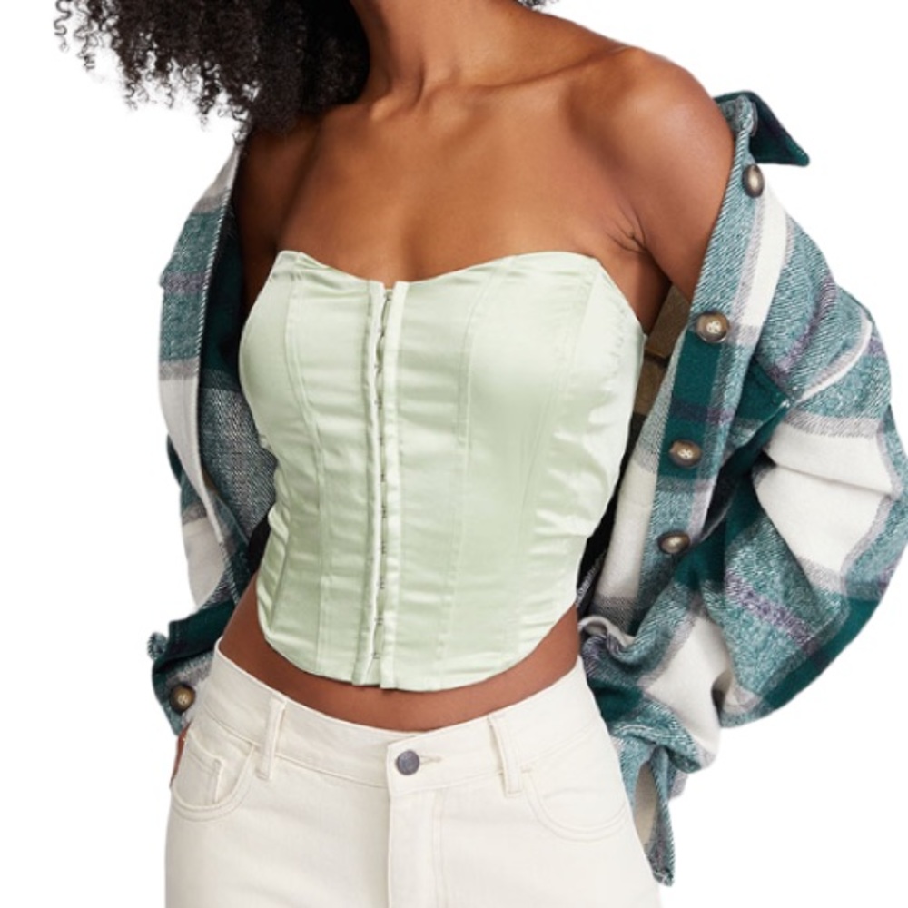 Pacsun LA Hearts Green Satin Longline Corset Top
